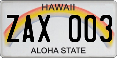 HI license plate ZAX003