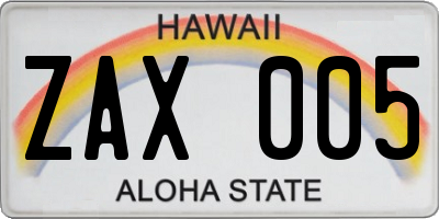 HI license plate ZAX005
