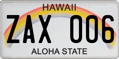 HI license plate ZAX006