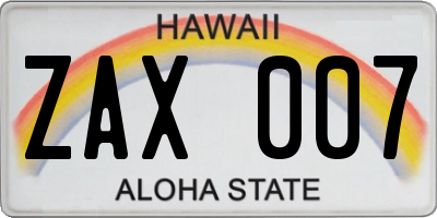 HI license plate ZAX007