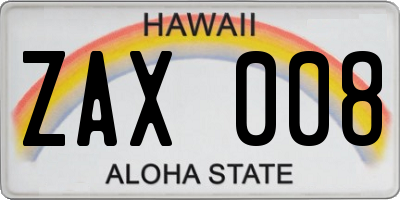 HI license plate ZAX008