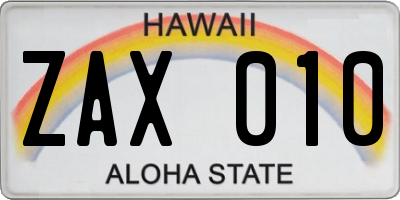 HI license plate ZAX010