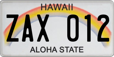 HI license plate ZAX012