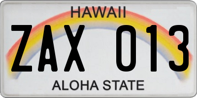 HI license plate ZAX013
