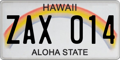 HI license plate ZAX014