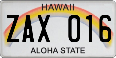 HI license plate ZAX016