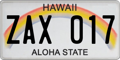 HI license plate ZAX017