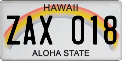HI license plate ZAX018