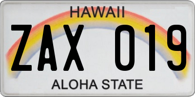 HI license plate ZAX019