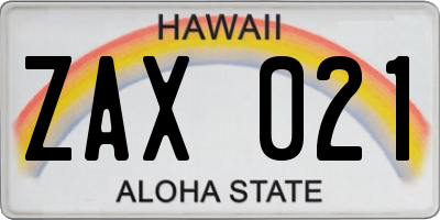 HI license plate ZAX021