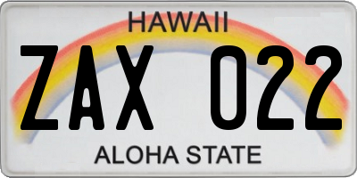 HI license plate ZAX022