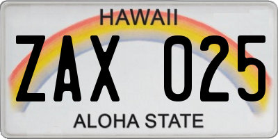HI license plate ZAX025