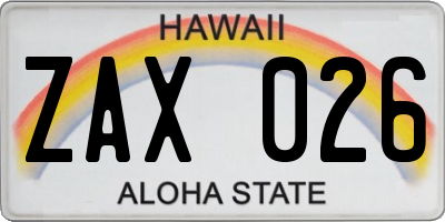 HI license plate ZAX026