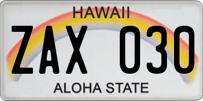 HI license plate ZAX030