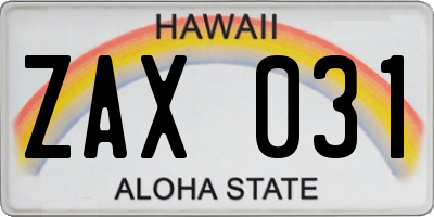 HI license plate ZAX031