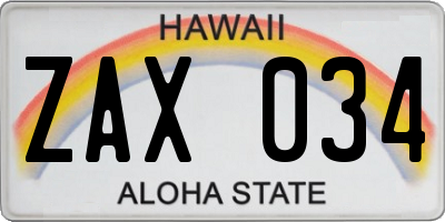 HI license plate ZAX034