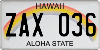 HI license plate ZAX036