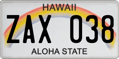 HI license plate ZAX038