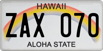 HI license plate ZAX070