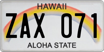 HI license plate ZAX071