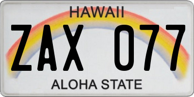 HI license plate ZAX077