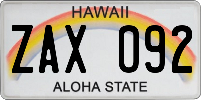 HI license plate ZAX092