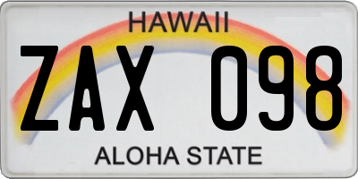 HI license plate ZAX098