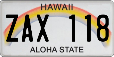 HI license plate ZAX118