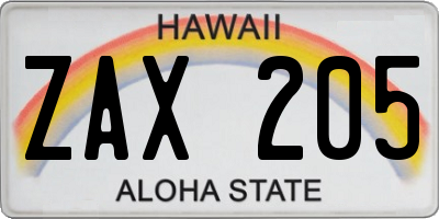 HI license plate ZAX205
