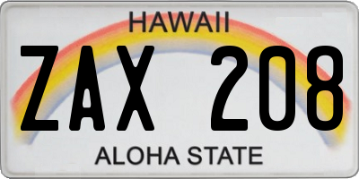 HI license plate ZAX208