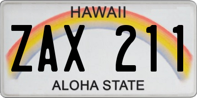 HI license plate ZAX211