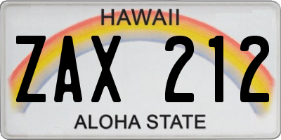HI license plate ZAX212