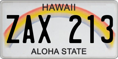 HI license plate ZAX213