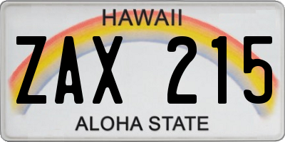 HI license plate ZAX215