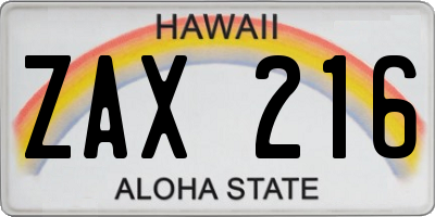 HI license plate ZAX216