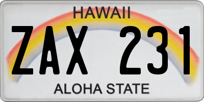 HI license plate ZAX231