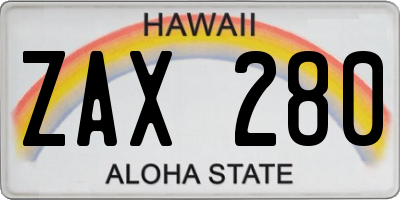 HI license plate ZAX280