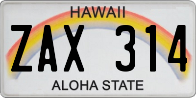 HI license plate ZAX314