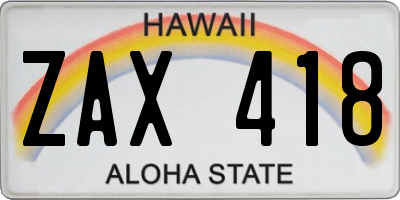 HI license plate ZAX418