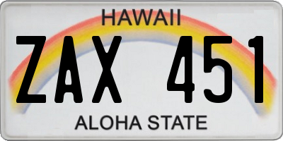 HI license plate ZAX451