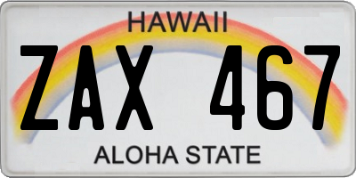 HI license plate ZAX467