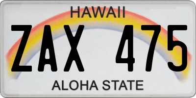 HI license plate ZAX475