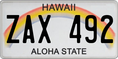 HI license plate ZAX492