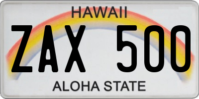 HI license plate ZAX500