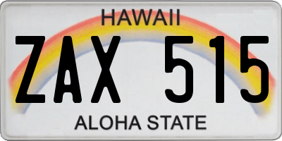 HI license plate ZAX515