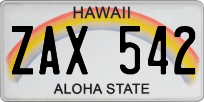 HI license plate ZAX542