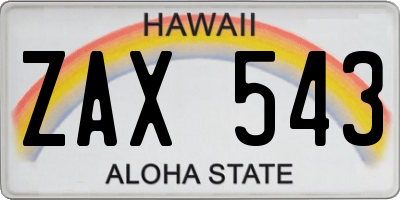 HI license plate ZAX543
