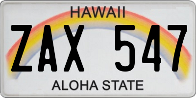 HI license plate ZAX547