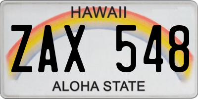 HI license plate ZAX548