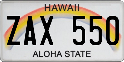 HI license plate ZAX550